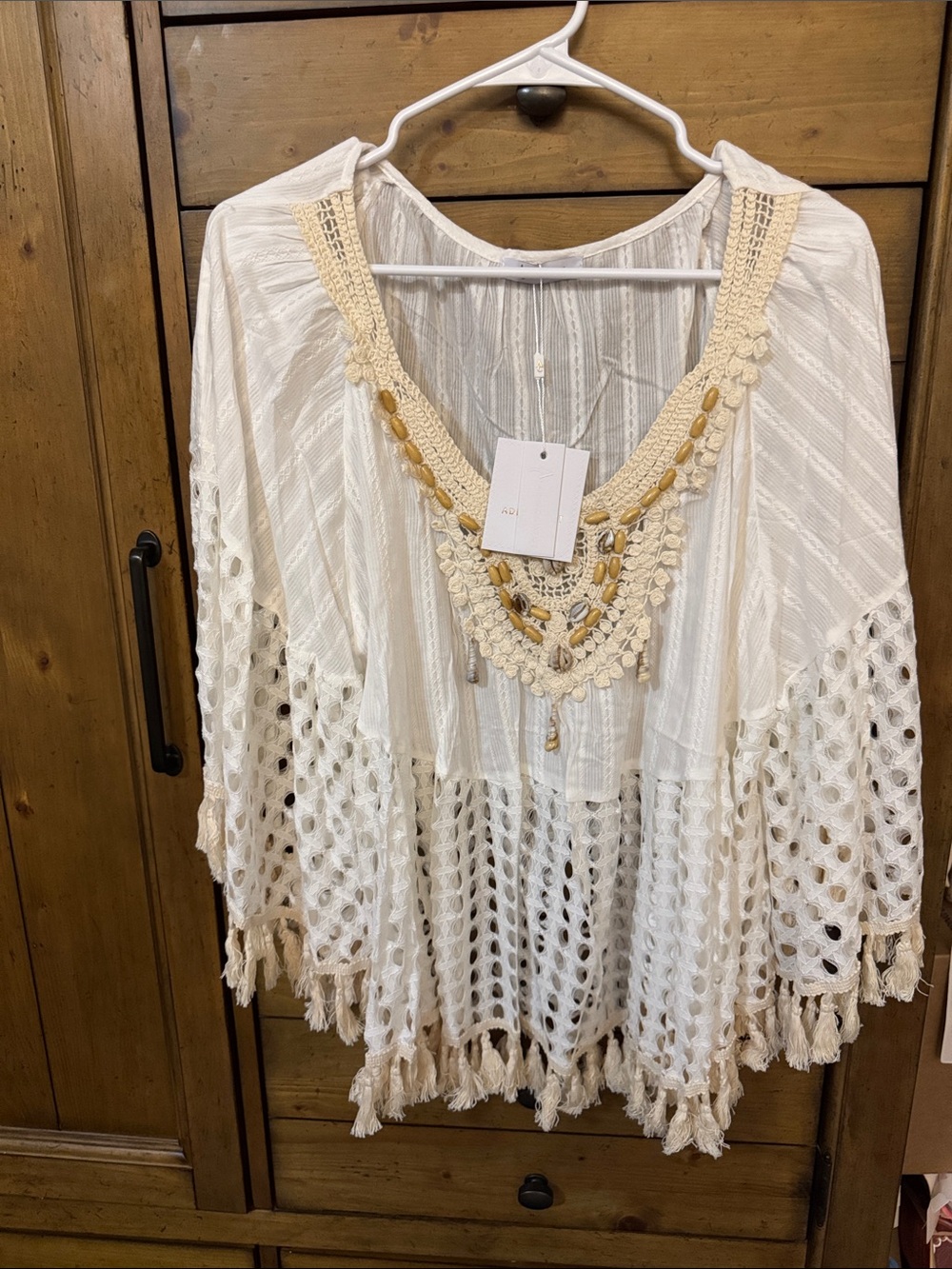 Crochet-Trim Boho Tunic Top in Ivory